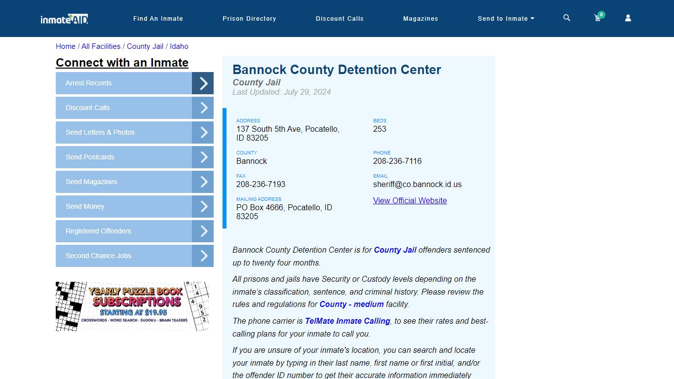 Bannock County Detention Center - Inmate Locator