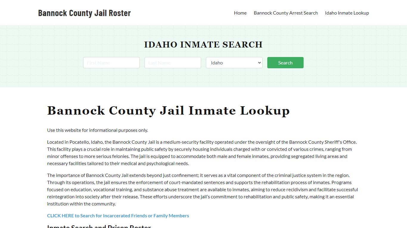 Bannock County Jail Roster Lookup, ID, Inmate Search